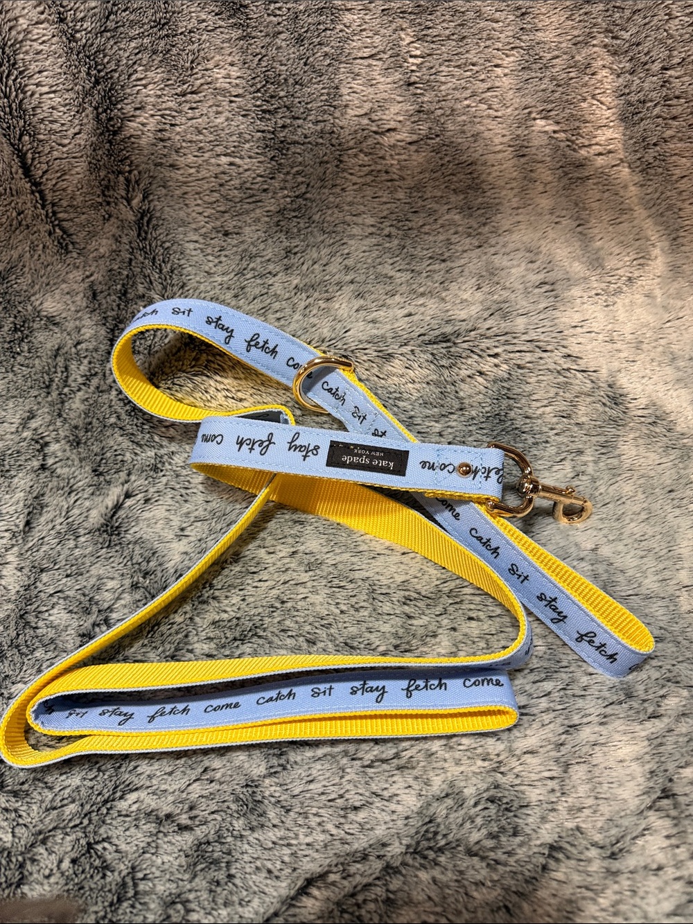 kate spade light blue and yellow "Stay Fetch" Dog Leash with Gold Hardware